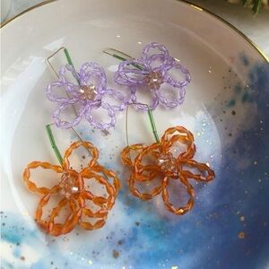 Zara lavender Beaded Flower drop Earrings
